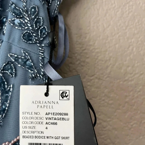 NWT Adrianna Papell Women's Beaded Bodice Formal Maxi Dress with GGT Skirt Blue - Picture 4 of 12